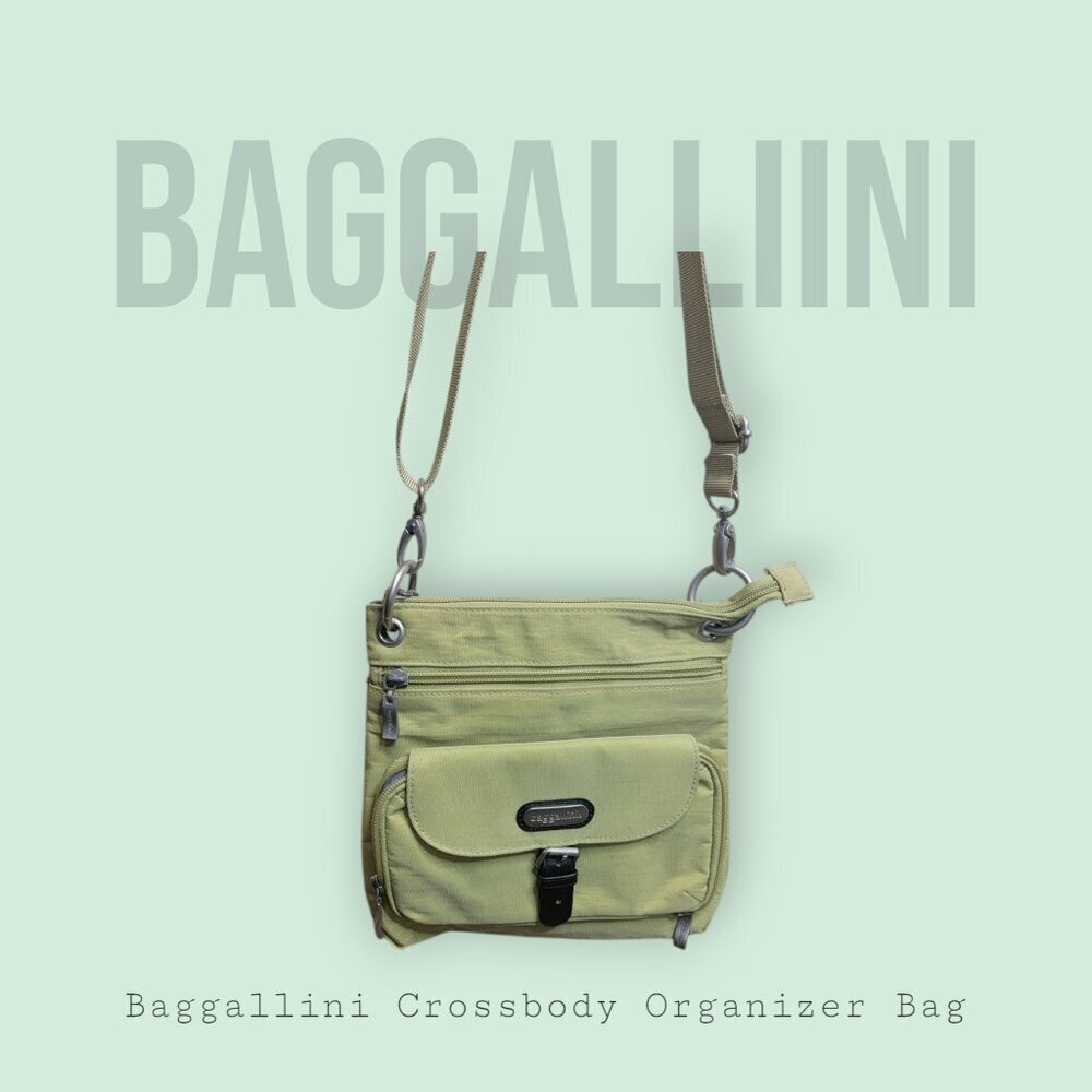 Baggallini Lime Green Crossbody Organizer Bag with Front Pocket & Adj Strap